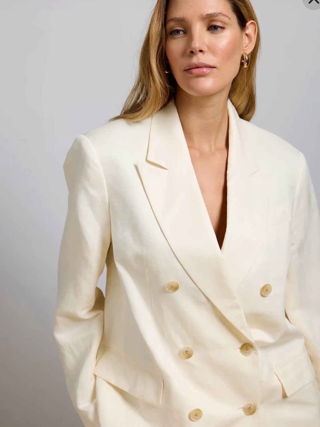 Ae77 Premium Linen-Silk Double-Breast Blazer, Meduim, Nwt